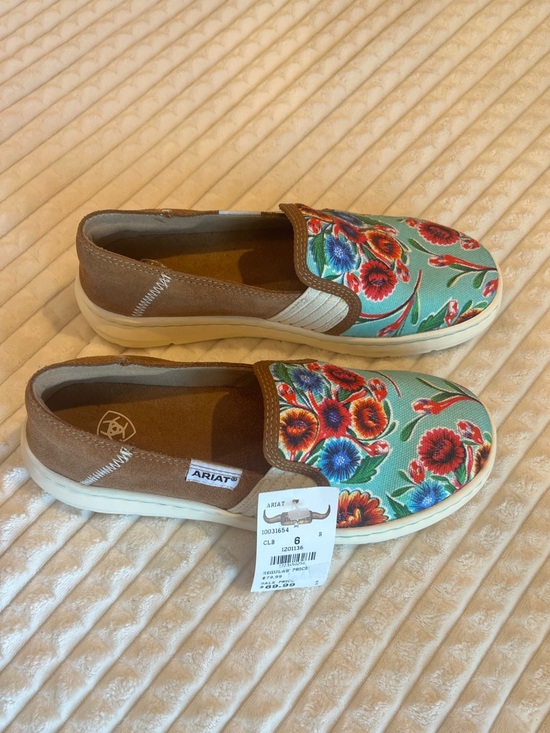 Ariat Shoes - Ariat Teal Floral Slip-On Sneakers with Brown Trim Size 6 Boho western